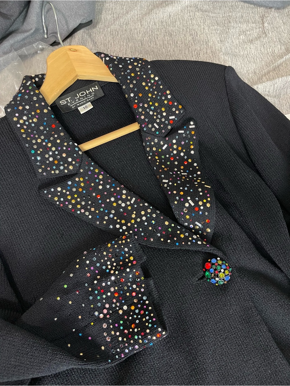 St John evening knit rhinestones embellished 2 pic set suit size 10 - Picture 1 of 11